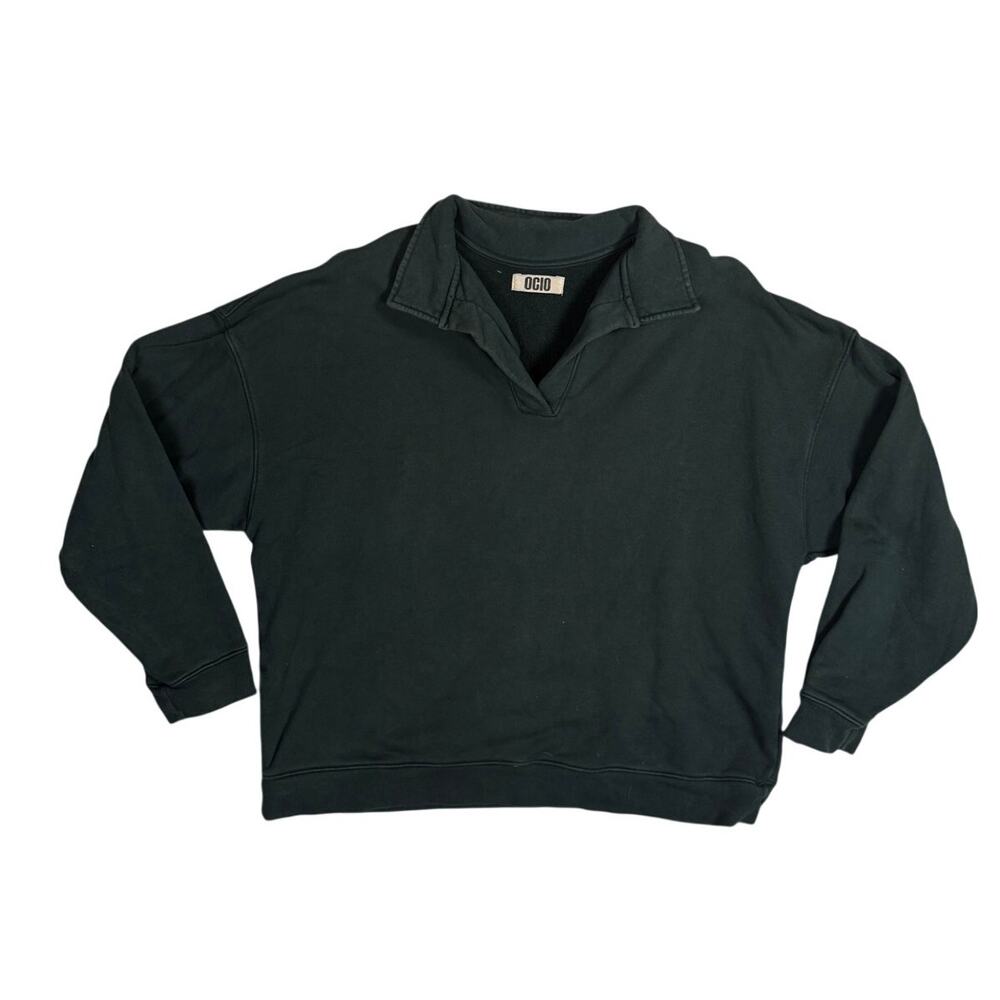 Ocio Pullover V Neck Sweatshirt Athleisure Dark Forest Green Medium